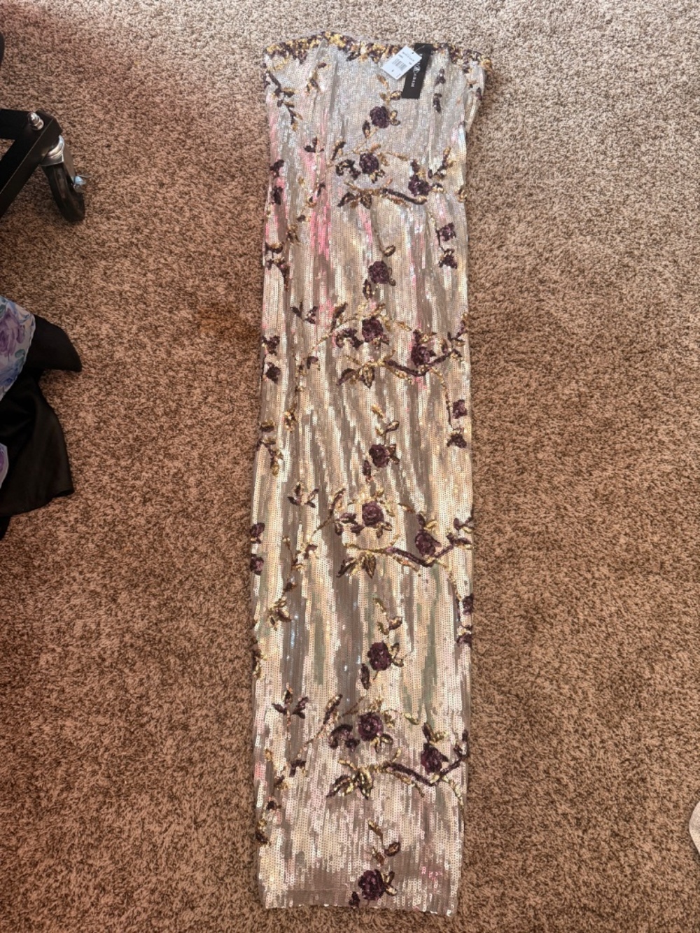 Betsy & Adam Sequin Floral Strapless Sheath Gown - Picture 3 of 5
